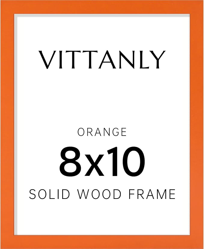 Vittanly 8x10 Picture Frame, Solid Wood Frame with Plexiglass, Includes 5x7 Mat, Wall Hanging or Tabletop for Home Decor, Orange, 1 Pack