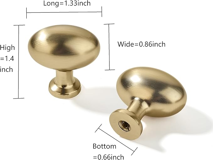khtumeware 10 Pack 1-3/8 inch(35mm) Brushed Brass Cabinet Knobs Satin Brass Oval Drawer Knobs Kitchen Egg Knobs Cabinet Hardware for Dresser Drawers