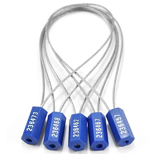 500 Numbered Steel Cable Seals - Tamper Proof, Pull Tight Container Seal (Blue)