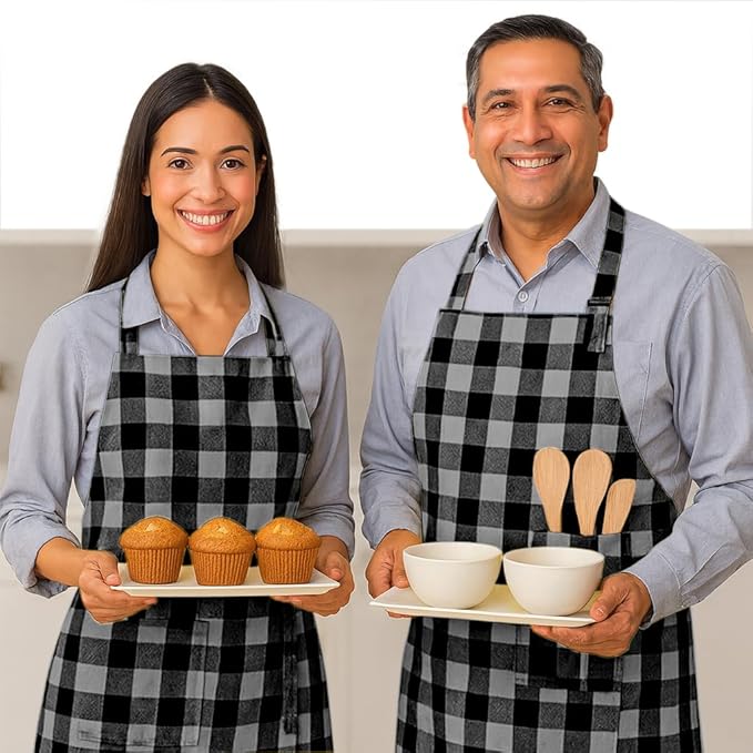 Native Fab Kitchen Apron 2 Pack - 100% Cotton Adjustable, Durable Apron with Pockets, Perfect for Cooking, Baking, Grilling