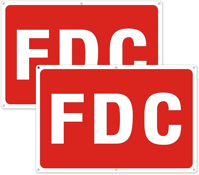 FDC Sign, 2 Pack FDC Signs Outdoor Aluminum Metal Sign, FDC Signs for Fire Department Connection, UV Protected Weather Resistant and Easy to Install (Size: 18x12 inches)