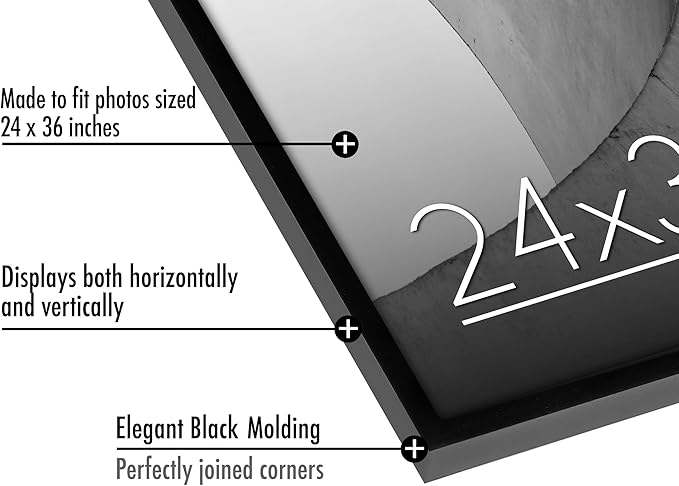 Americanflat 24x36 Poster Frame with Polished Plexiglass - Streamline Collection - Thin Border Picture Frame for Wall Display - Hanging Hardware Included - Black