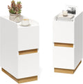 Narrow Night Stands, Modern Slim Nightstand Set of 2, Wooden Skinny Bedside Table 2 Drawers, Stackable Narrow Side Table with Drawers for Small Spaces, Bedroom, Living Room, White