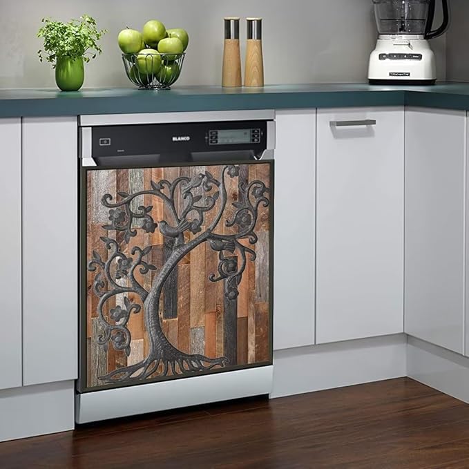 Tree of Life Dishwasher Magnet Cover Birds Fridge Sticker, Stainless Steel Tree Magnetic Refrigerator Panel Cover, Wood Door Magnet Dishwasher Skin Cover (23" x 26" Magnetic)