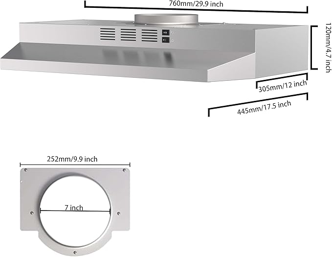 SNDOAS 30 inch Range Hood Ducted/Ductless Convertible Stainless Steel Range Hood Under Cabinet with Rocker Button Control,Vent Hood with LED Light,2 Speed Exhaust Fan,Under Cabinet Hood,Silver