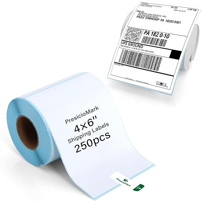 250 Labels 1 Rolls 4"×6" Direct Thermal Shipping Labels,Perforated and Strong Adhesive, Compatible with JADENS, ASprink, Phomemo, Rollo, Zebra, Omezizy and Other Thermal Printers