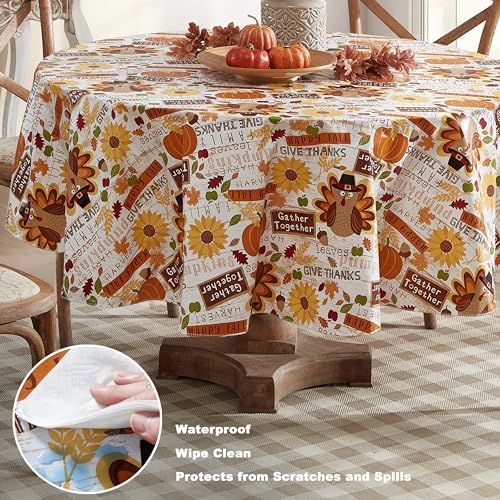 Newbridge Happy Thanksgiving Turkey 70 Inch Round Vinyl Tablecloth