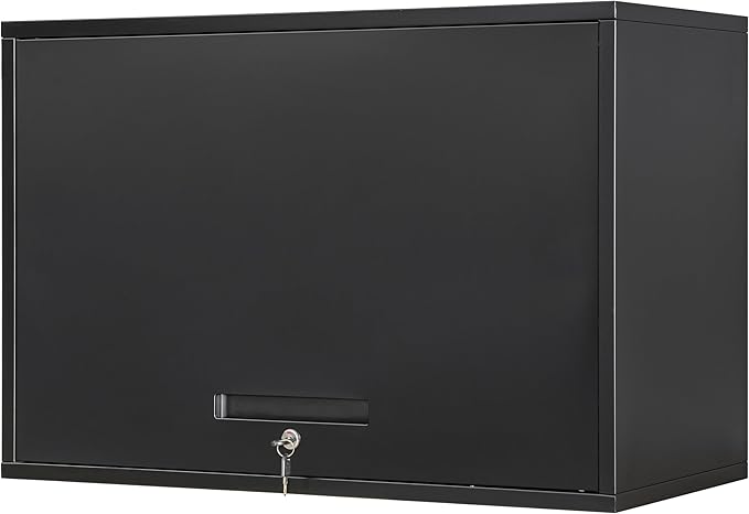 Yizosh Metal Garage Wall Cabinet with Doors and Shelves, Wall Mounted Metal Storage Cabinet, Floating Garage Tool Cabinet for Garage, Basement, Kitchen, Warehouse (Black, 21.6" H)