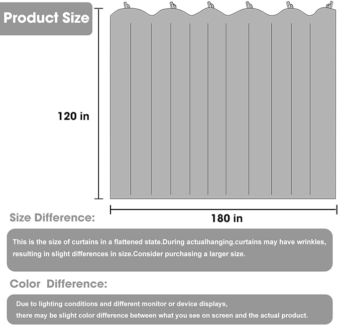Room Divider Blackout Curtain Track Curtains Wall Dividers Panels Screen for Living Rooms Bedroom Office Privacy Partition Separation, W180 × L120 Inch,1 Panel, Grey