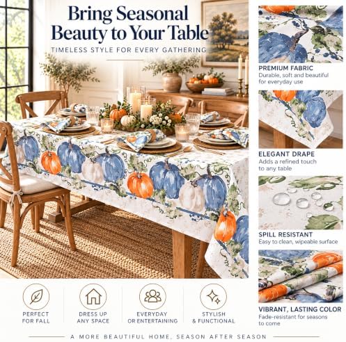 Newbridge Thanksgiving Blue Pumpkin Vines Tablecloth 70 Inch Round