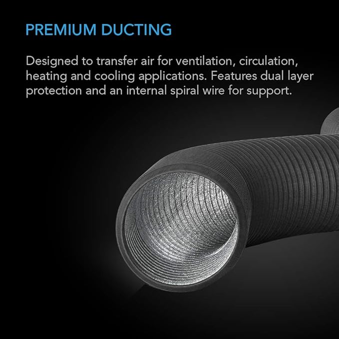 AC Infinity Flexible 8-Inch Aluminum Ducting, Heavy-Duty Four-Layer Protection, 25-Feet Long for Heating Cooling Ventilation and Exhaust