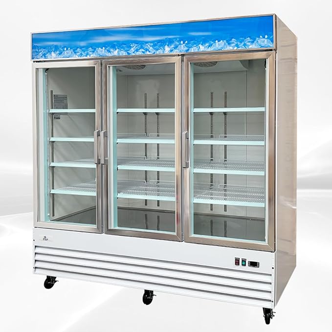 cooler depot Commercial Freezer Glass 3 door Coated Steel Frame&Exterior, Aluminium Interior, Upright Reach in 80" Width NSF 12 Shelves Display Merchandiser 52 cuft, -10°F~ 0°F SD1.9L3BM