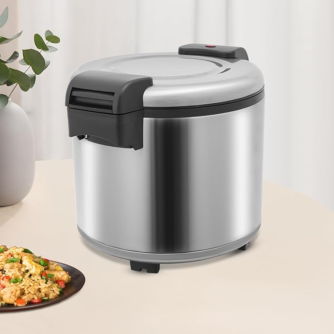 6-Gal Electric Rice Warmer | 149°F Constant-Temp Heating | for 40-50 People | 3D Even Heating | 110V 105W Commercial Food Warmer with Inner Pot & Rice Spoon (Stainless Steel/US Standard)