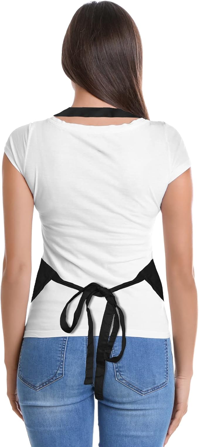 DALIX Apron Commercial Restaurant Home Bib Spun Poly Cotton Kitchen Aprons (2 Pockets) in Black 2 Pack