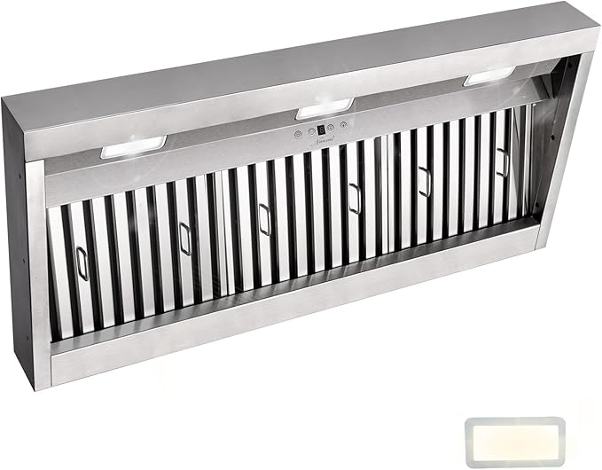 Range hood, 42 Inch Range Hood Insert with 1200 CFM Powerful Suction, Ultra Quiet Ducted Stainless Steel Kitchen Stove Vent Hood with Dimmable LED Lights, Timer, 4-Speed Touch Control
