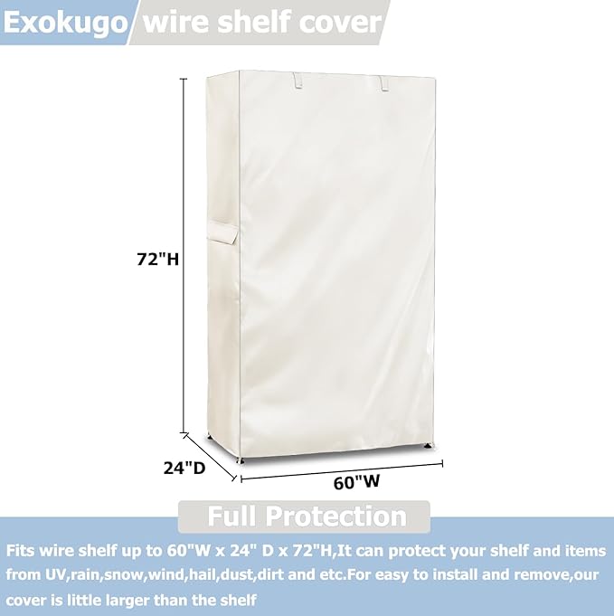 Wire Shelf Cover,600D Heavy Duty 100% Waterproof Shelf Covers for Wire Shelving,Outdoor Storage Shelves Cover for Metal Rack,60" W x 24" D x 72" H,Beige