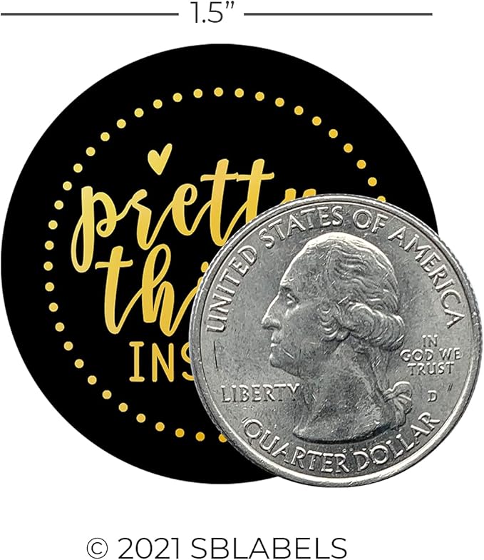 Black and Gold Foil Pretty Things Inside Stickers / 500 Sticker Roll / 1.5" Round Label/Small Business Online Retailer Labels