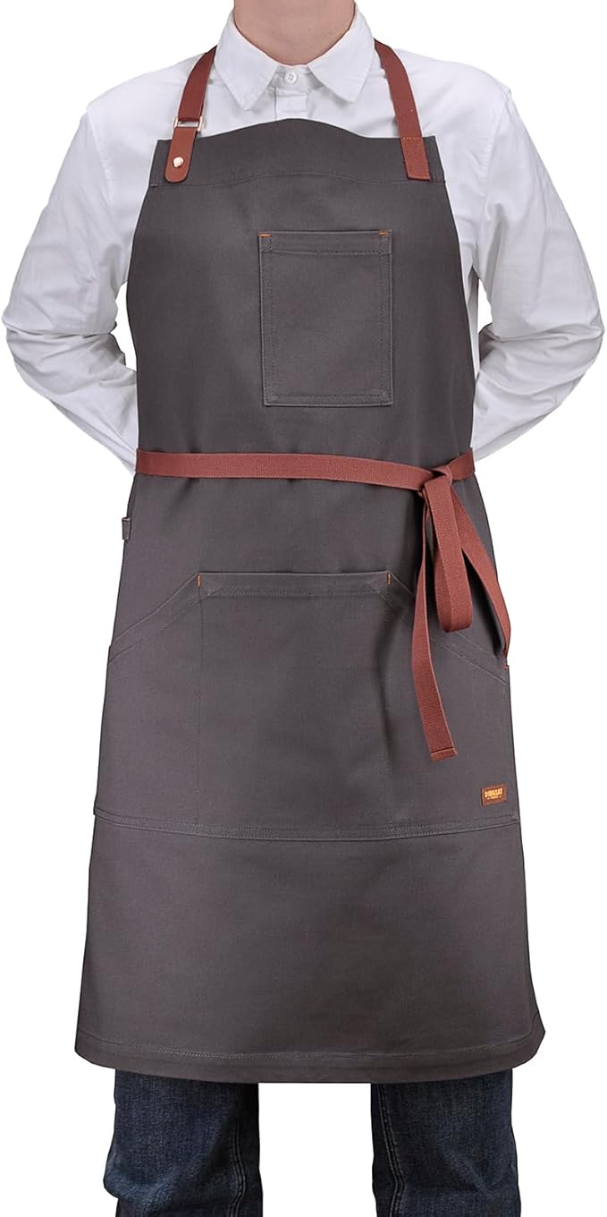 Apron with Pockets, Mens Womens Chef Bib Apron for Kitchen Cooking Grill BBQ Baking Server with Towel Loop