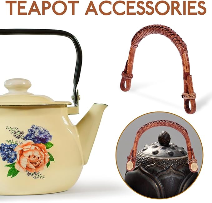 Amosfun U-Shape Rattan Teapot Handle Replacement for Ceramic Pottery Tea Kettles 4.92X4.13In Span Grip for Japanese Stovetop Teapots Easy Install