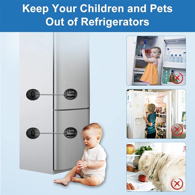 Fridge Lock AOSITE Refrigerator Lock Combination Black Combo Fridge Locks with Code for Adults 2 Pcs Refrigerator Lock for Children Adhesive Freezer Door Lock Child Safe Refrigerator Lock for Kids