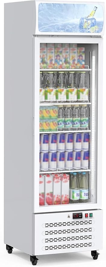 Commercial Display Refrigerator with Single Glass Door, 11.3 Cu.Ft Upright Beverage Cooler with Adjustable Shelves, Soft LED Lighting, Merchandiser Fridge for Home, Restaurant, and Garage, White
