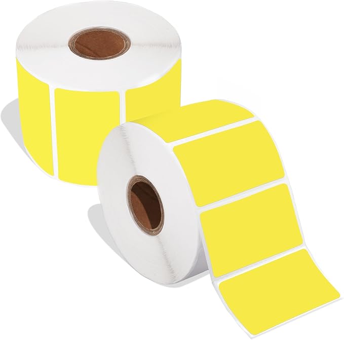 Spartan Industrial - 2.25" X 1.25" Direct Thermal Yellow Labels (2 Rolls, 1000/Roll) Perforated Barcode Address Stickers - Compatible with Rollo, Zebra, MUNBYN Desktop Printers
