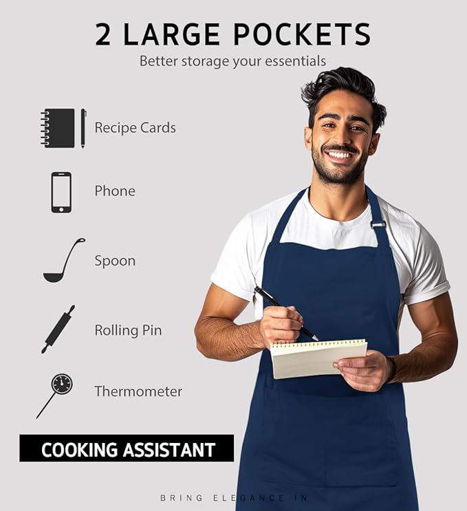 Syntus 12 Pack Bib Apron, Unisex Aprons Adjustable Waterdrop Resistant with 2 Pockets Cooking Kitchen Apron for Chef, BBQ Drawing Apron Bulk, Nautical Blue