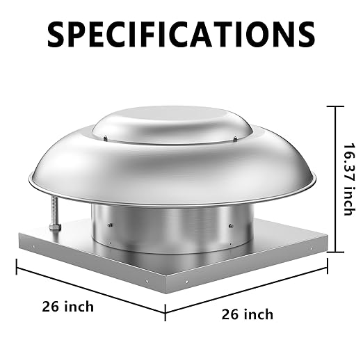 Roof Mounted Downblast Exhaust Fan Direct Drive Axial Exhaust Fan -26" Fan Base, 1/3 HP 2400 CFM 115 Volt Single Phase Motor