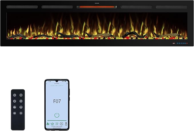 74" WiFi Electric Fireplace Inserts, Recessed and Wall Mounted Fireplace Heater W/Adjustable Flame Color & Brightness, Thermostat, 9H Timer, App and Remote Control, Low Noise, 750/1500W