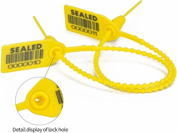 500 Yellow Plastic Barcode Seals, Numberd Plastic Tamper Seals Security Tags, Pull-Tite Safety Zip Ties, Tamper Proof Tags Plasic Locks for Fire Extinguishers