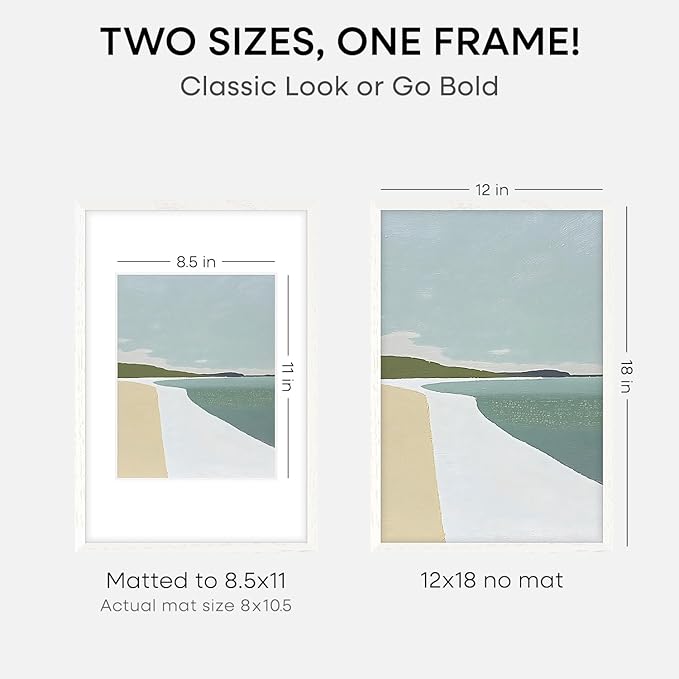 Homeforia 12x18 Frame White Wood, High End Oak 12x18 Poster Frame White with Mat 8.5x11 Print, 12 x 18 Wooden Picture Frames Matted to 8.5 by 11 Photo, 18x12 Frames, Tempered Glass, Wall Kit, Set of 3