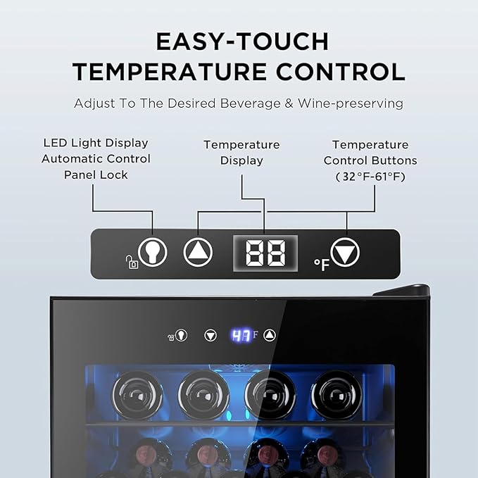 145 Can Beverage Cooler Refrigerator, Wine Cooler 37 Bottle Freestanding Drink Fridge Reversible Glass Door, Quiet Compressor for Home Kitchen Bar, 4.4 Cu.ft Black