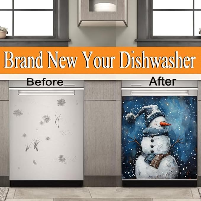 Winter Snowman Dishwasher Magnet Cover,23" x 26" Dishwasher Cover Magnetic Decal Vinyl Sticker Christmas Holiday Seasonal Kitchen Decor Refrigerator Magnets Self Adhesive Wrap