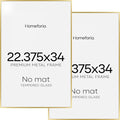 Homeforia 22.375x34 Gold Puzzle Frame, High End Metal 22.375 by 34 Picture Frames without Mat, 34 x 22.375 Thin Poster Frame for Wall, 22.375by34 Puzzle Photo Frame, Tempered Glass, Wall Kit, Set of 2