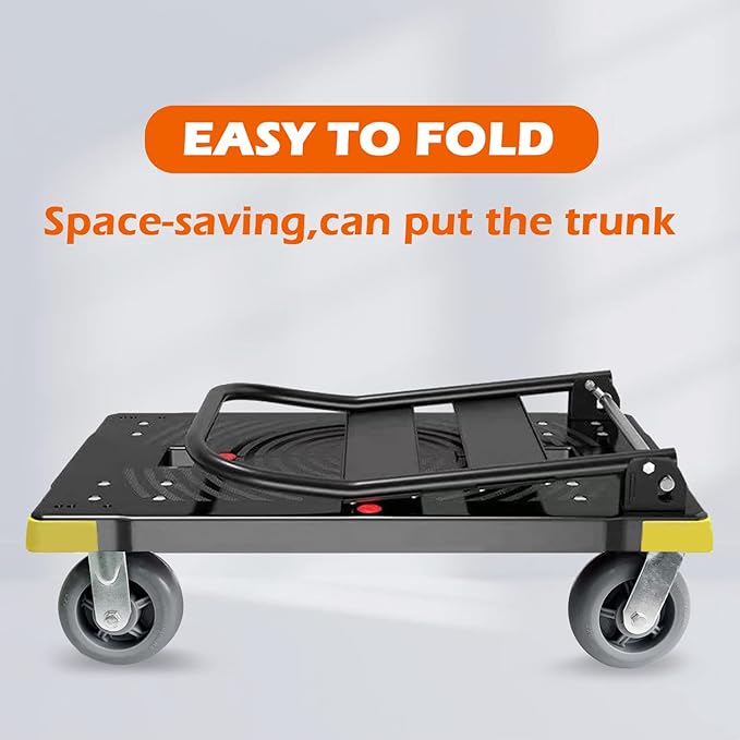 Folding Push Cart Dolly - 1300LBS Heavy Duty Portable Moving Dolly with 360 Swivel 6'' Wheels (35L x24W x40H in)