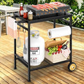 2-Tier Outdoor Grill Table with Wheels, Movable Cooking Food Prep Table for Outside BBQ Gathering, with 23.62" Lx 15.75" W Rust-resistant Tabletop, Griddle Stand for Patio & Backyard & Tools Room