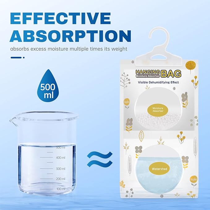 Vacplus Moisture Absorbers Packets, Fragrance Free 5 Pack, Humidity Packs, Dessicant Packets, Hanging Closet Dehumidifier Bags, Odor Eliminator for Bathroom 9.8OZ