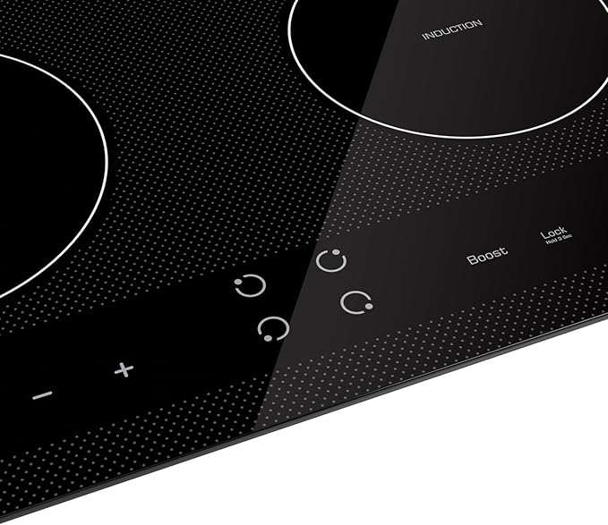 Empava 24 Inch Electric Induction Cooktop, 4 Burner Built-In Smooth Glass Stove Top with Power Boost, Touch Control, Timer, Child Lock, Residual Heat Indicator, Hardwired