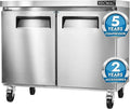 HECMAC 36" Commercial Refrigerator, 9.68 Cu.ft Worktop Undercounter Fridge with 2 Solid Door, 33~40℉, 18-8 Stainless Steel Interior, ETL&NSF/ANSI 7 for Restaurant, Bar, Shop, Kitchen Use