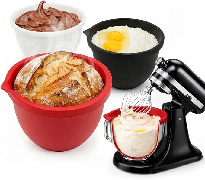 Silicone Liners for Kitchenaid Tilt-Head 5 Qt Mixers, 3-Pack Silicone Bowl Inserts with Lids, Thicker Non-Stick Odorless, Dishwasher Safe, Easy Cleanup for Baking