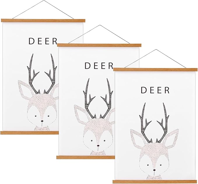 FALAMON 3 Pack Magnetic Poster Hanger Frame, 10x14 10x15 10x13 Teak Wood Magnet Poster Frame for Posters, Prints, Photos, Pictures, Maps, Scrolls, and Canvas Artwork