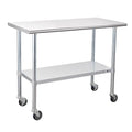 Profeeshaw Stainless Steel Table with Wheels 24x48 Inch, NSF Commercial Kitchen Prep & Work Table with Undershelf and Galvanized Legs for Restaurant, Bar, Utility Room and Garage Heavy Duty Table