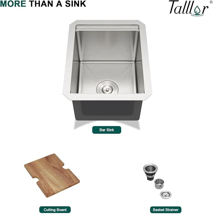 Undermount Bar Sink - 12 Inch Workstation Bar Sink Stainless Steel 16 Gauge Single Bowl Under Counter Camper Small Wet Sinks with Cutting Board #TLU-0018