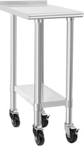 HARDURA Stainless Steel Commercial Work Table with Wheels Prep & Work Metal Table 24×15 Inches Heavy Duty NSF with Casters and 2" Backsplash