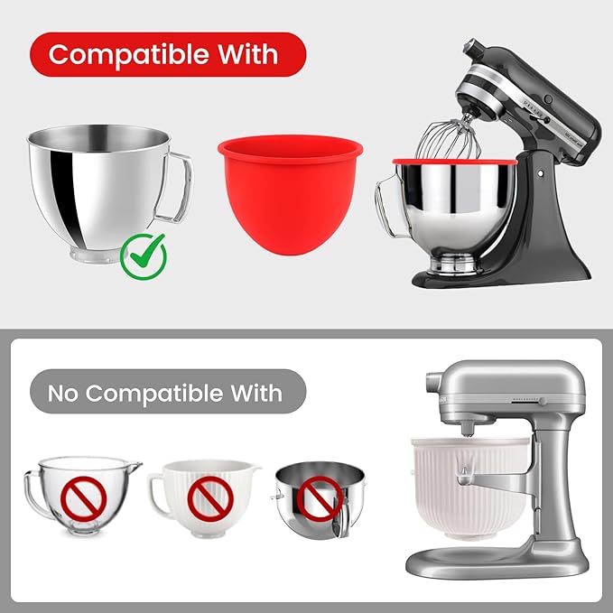 Silicone Mixing Bowl Liners Attachments Compatible with 5 Quart KitchenAid Mixers, Includes 3 Liners and Lids, Dishwasher Safe