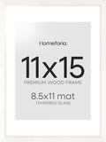 Homeforia White Frame 11x15 Wood, High End Oak 11x15 Picture Frames with Mat 8.5x11, 11 x 15 White Wooden Poster Frames Matted to 8.5 x 11 inch Photo, 15by11 Frames, Tempered Glass, Wall Kit, Set of 1