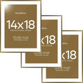 Homeforia 14x18 Picture Frame Bronze, High End Metal 14x18 Brass Poster Frames with Mat 12x16 Photo, 14 x 18 Frame Matted to 12 by 16 inch Print, 18by14 Thin Frames, Tempered Glass, Wall Kit, Set of 3