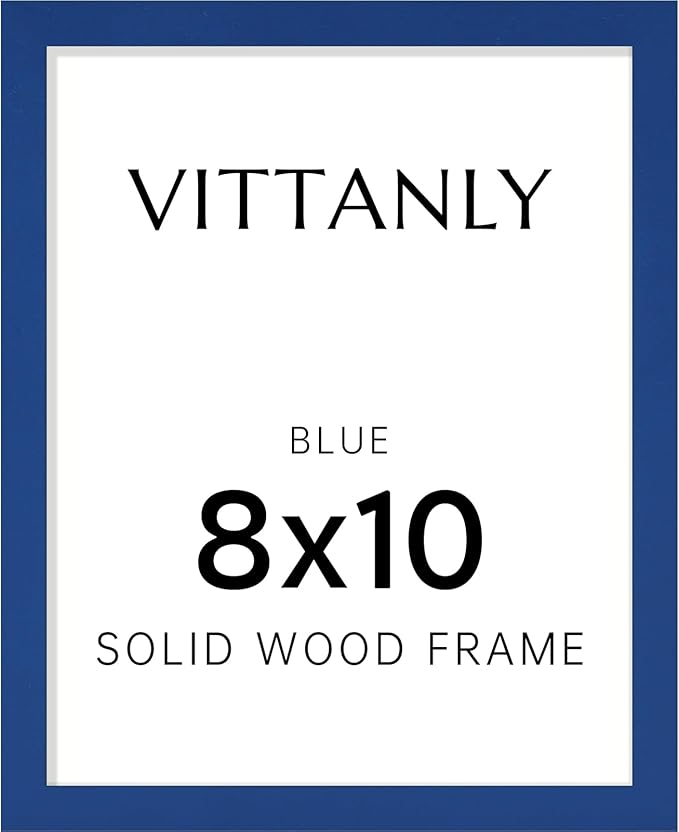 Vittanly 8x10 Picture Frame, Solid Wood Frame with Plexiglass, Includes 5x7 Mat, Wall Hanging or Tabletop for Home Decor, Royal Blue, 1 Pack