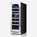 Yeego 12 Inch Wine Fridge Cooler - 17 Bottles Dual Zone Wine Cooler with Glass Door, 40-65℉ Built-In or Freestanding Refrigerator, Under Counter Wine Fridge for Kitchen Bar Office (Left-Hinged)