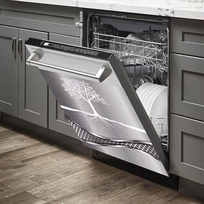 Stainless Steel Design Tree Painting Magnet Dishwasher Cover Sticker,Kitchen Decor Refrigerator Magnets Decorative Fridge Magnetic Decal Vinyl Panel 23Wx17H inch